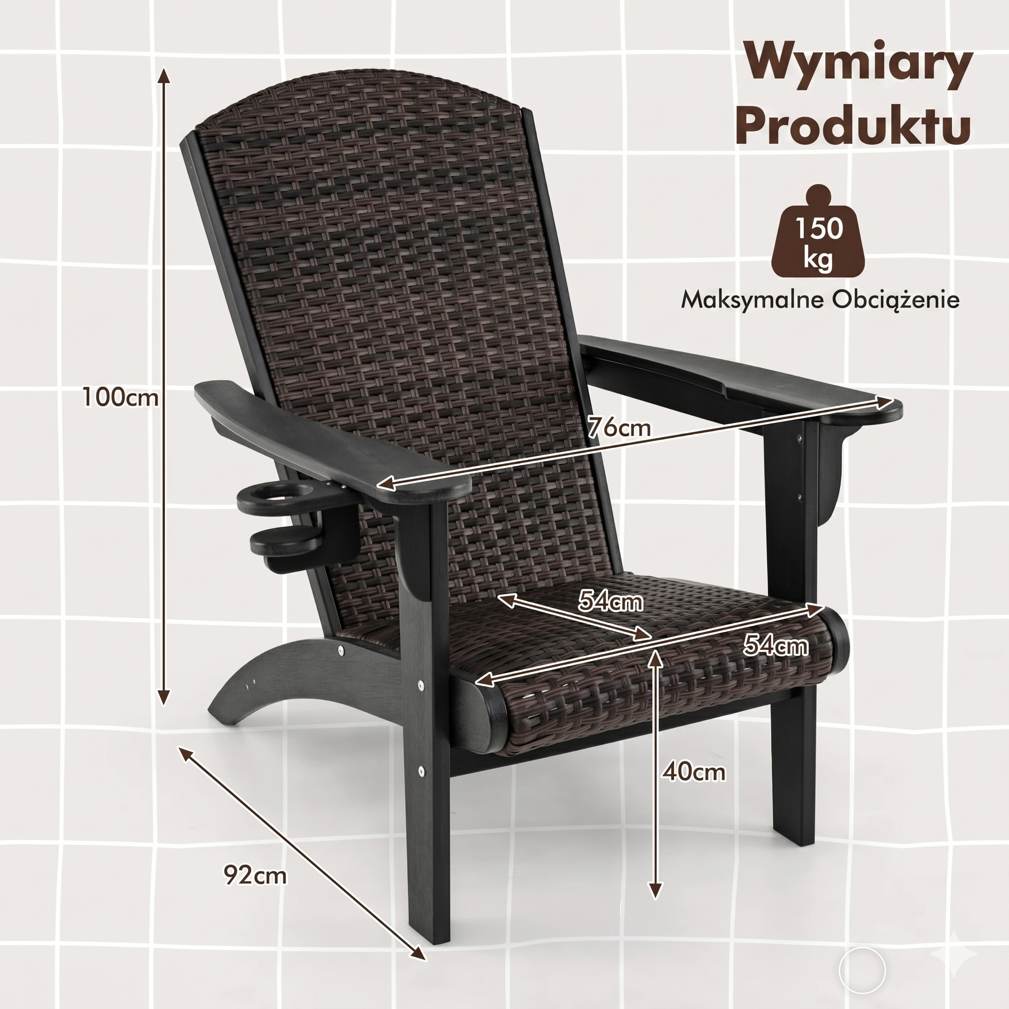Fotel ogrodowy Adirondack — rattan PE - Zeleno