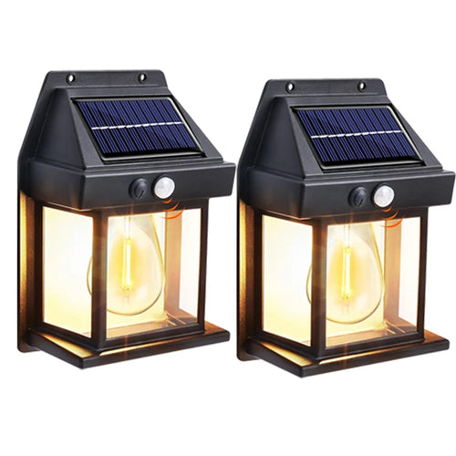 Zasilana energią słoneczną wodoodporna lampa ścienna LED z filamentem wolframowym, czujnik ruchu, do ogrodu, zestaw 1-4 sztuki