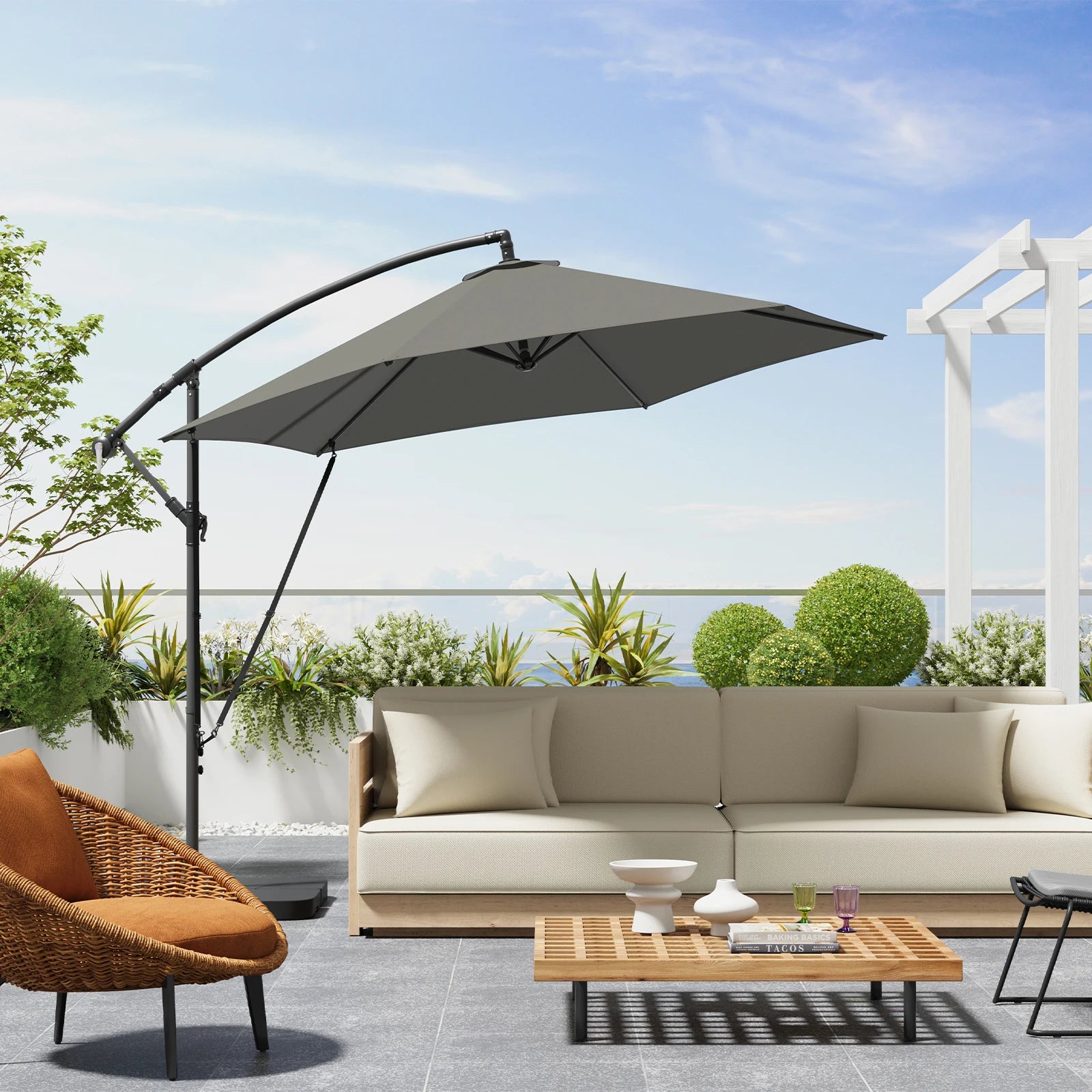 Parasol ogrodowy Zeleno z korbką, wodoodporny, z ochroną UV, regulowany kąt nachylenia, na balkon, taras i ogród