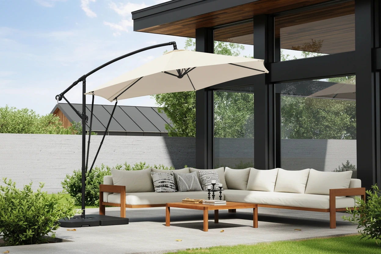 Parasol ogrodowy Zeleno z korbką, wodoodporny, z ochroną UV, regulowanym kątem, pokrowcem na balkon, taras i ogród