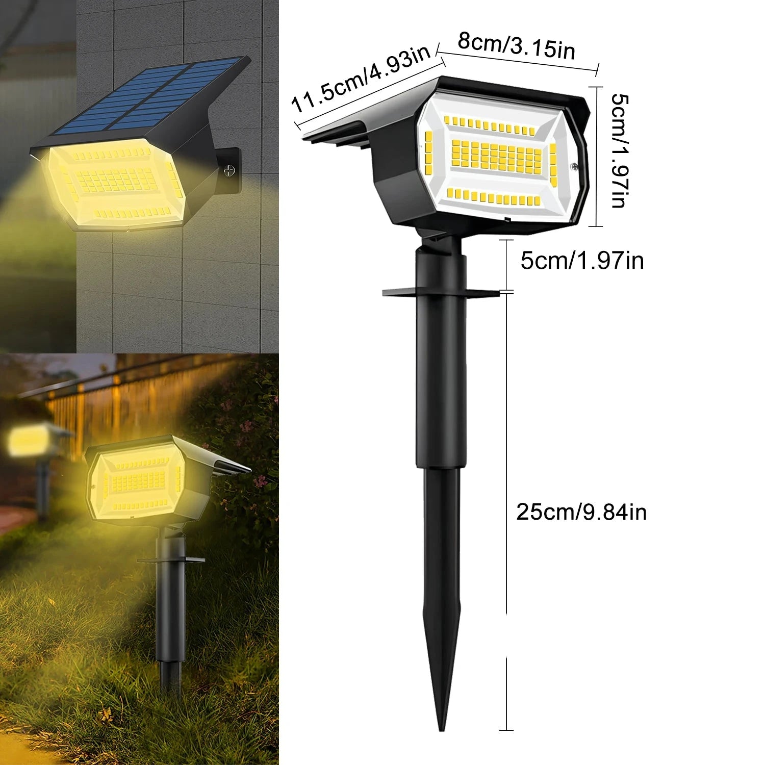 Lampy LED solne Zeleno do oświetlenia krajobrazu, wodoodporne IP65, 72/68 diod, trójtrybowe reflektory do ogrodu i ścieżek