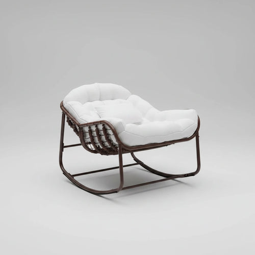 Rattan Rocking Chair with Thick Cushion Modern Wicker Oversized Lounge Egg Chair for Outdoor Patio Garden Indoor Home Furniture - Zeleno