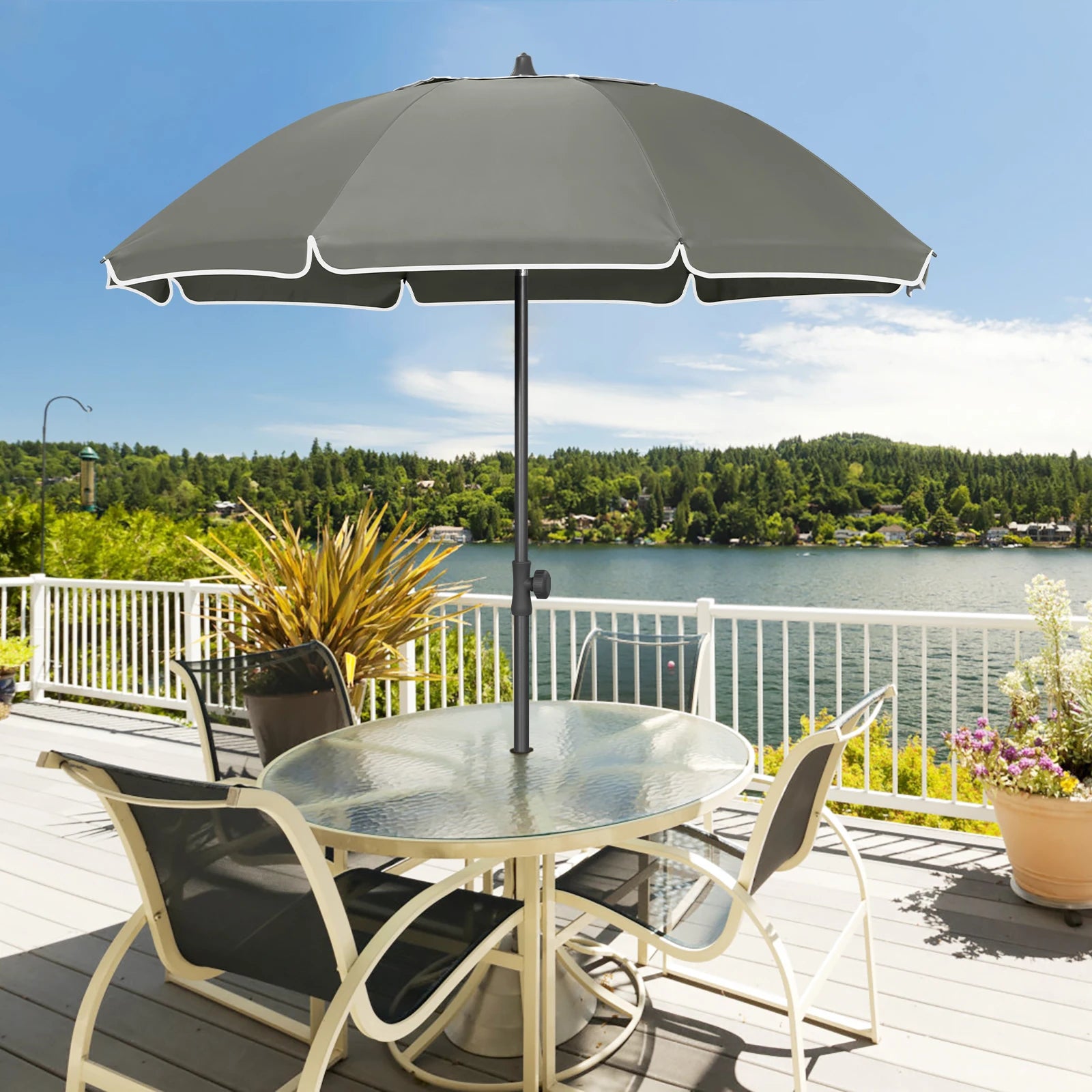 Okrągły parasol tarasowy Zeleno z regulowaną wysokością i nachyleniem 35°, elastyczna osłona przeciwsłoneczna na taras i balkon