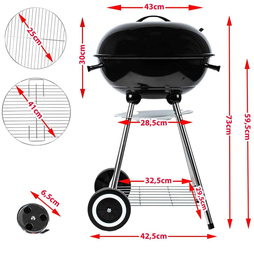 Grill węglowy kulisty z pokrywą — przenośny, z półką i popielnikiem - Zeleno
