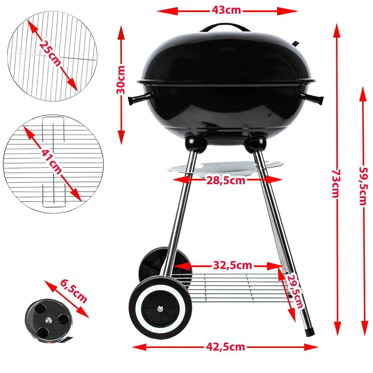 Grill węglowy kulisty z pokrywą — przenośny, z półką i popielnikiem - Zeleno
