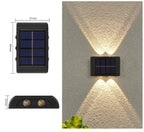 Solarny kinkiet ścienny Zeleno, wodoodporna lampa z oświetleniem w górę i w dół do ogrodu i podwórka, energooszczędna.