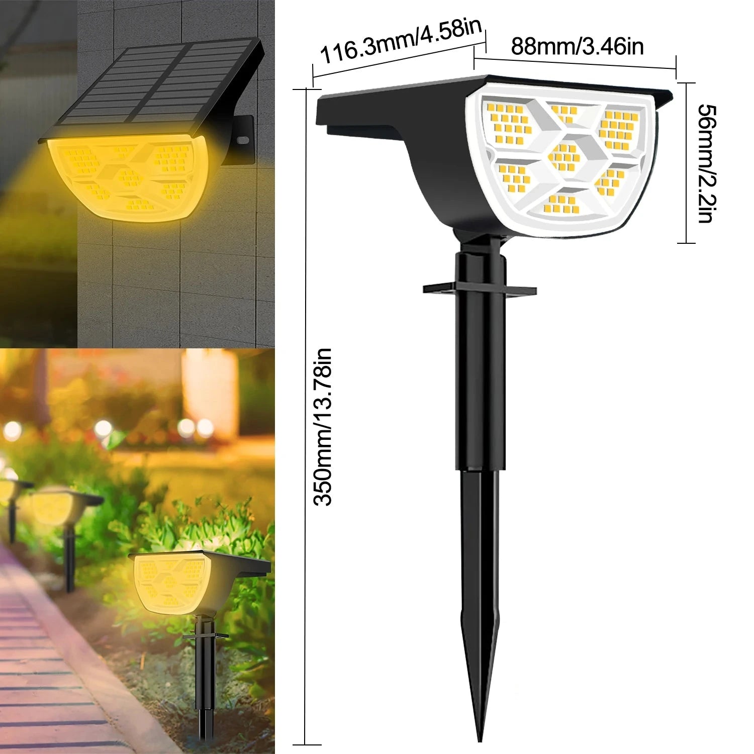Lampy LED solne Zeleno do oświetlenia krajobrazu z 72/68 LED, wodoodporne IP65, solarne reflektory z 3 trybami do ogrodu.