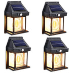 Zielona solarna lampa ścienna LED z filamentem, wodoodporna, z czujnikiem ruchu, do dekoracji ogrodu, zestaw 1-4 sztuki