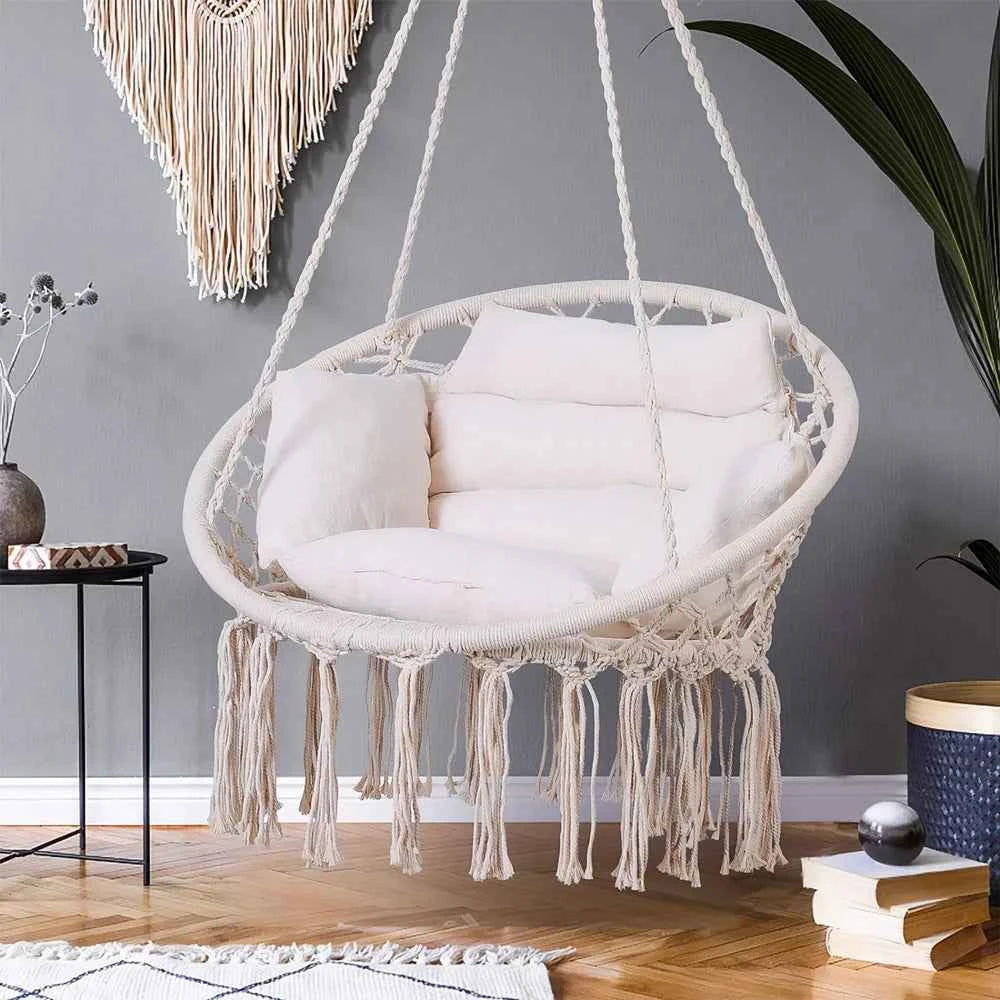 Fotel wiszący bocianie gniazdo w stylu boho - Zeleno
