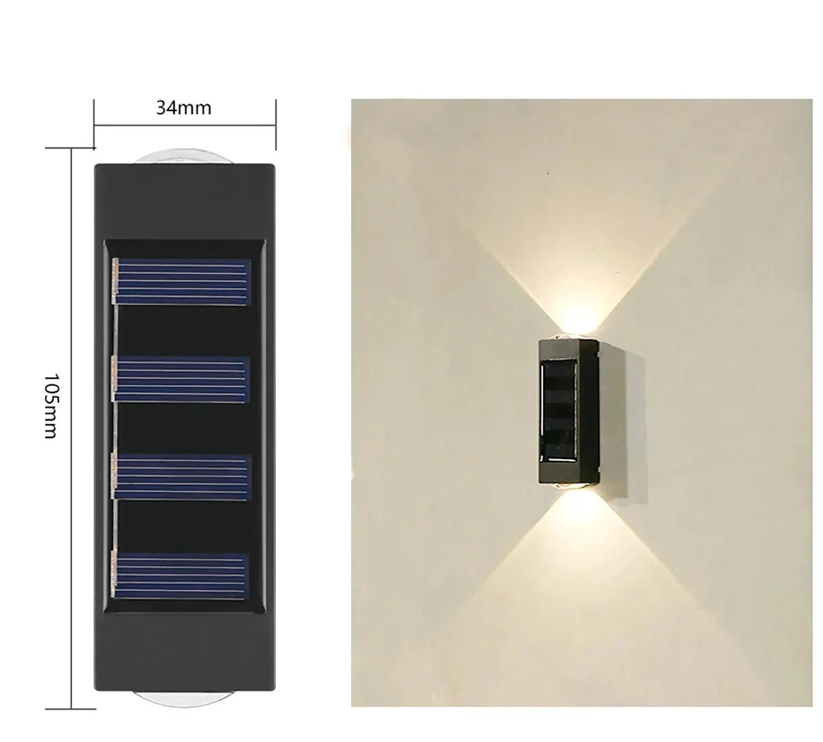 Zewnętrzna solarna lampa ścienna Zeleno, wodoodporna, z podświetleniem do góry i do dołu, idealna do ogrodu i podwórka.