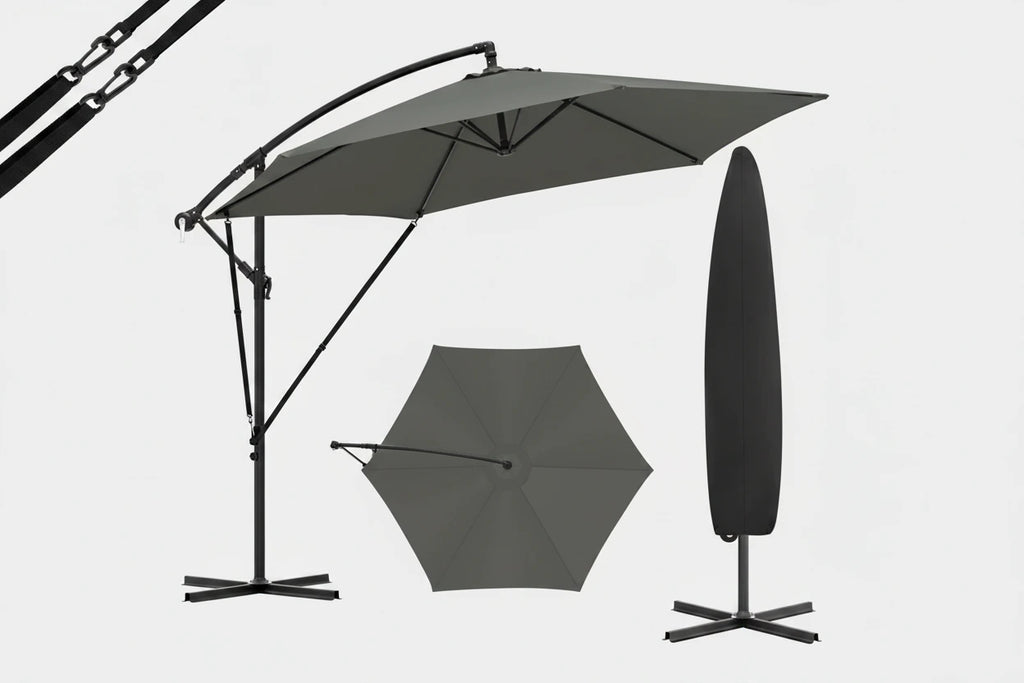 Parasol ogrodowy Zeleno z korbką, wodoodporny, z ochroną UV, regulowany kąt nachylenia, pokrowiec, na balkon i taras