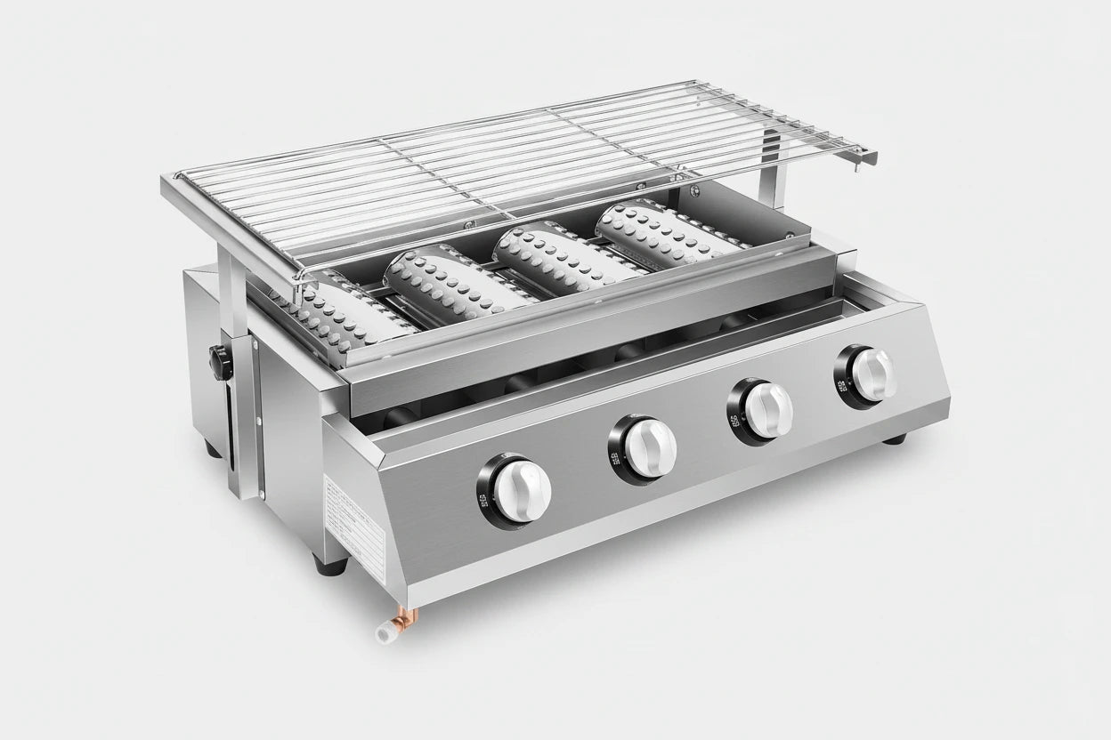 Gazowy grill na propan Zeleno z 4 palnikami, wyjmowanym grillem i przenośną konstrukcją do ogrodu i na taras