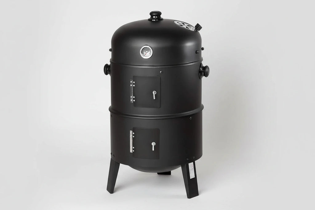 Grill węglowy 3w1 Zeleno z termometrem, BBQ i wędzarka w beczce, idealny na imprezy plenerowe, widok z góry