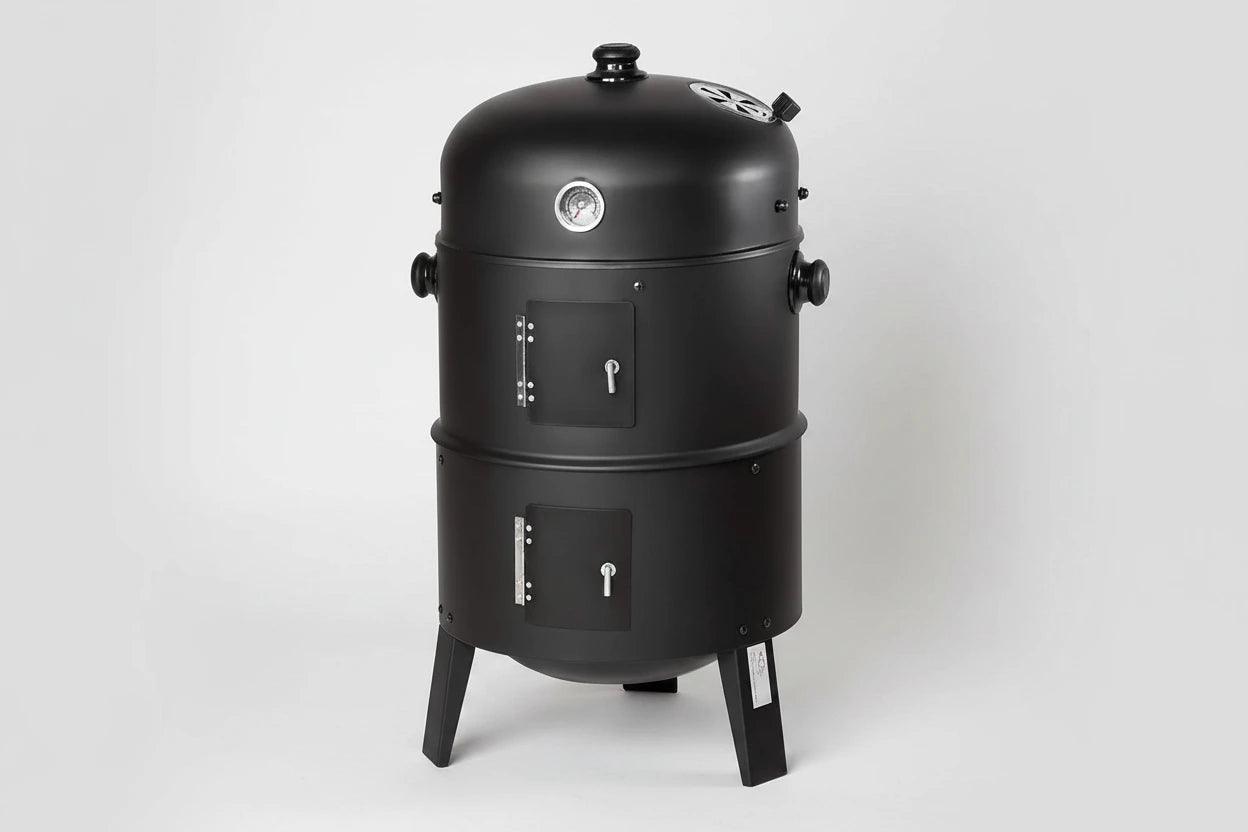 Grill węglowy 3w1 Zeleno z termometrem, BBQ i wędzarka w beczce, idealny na imprezy plenerowe, widok z góry