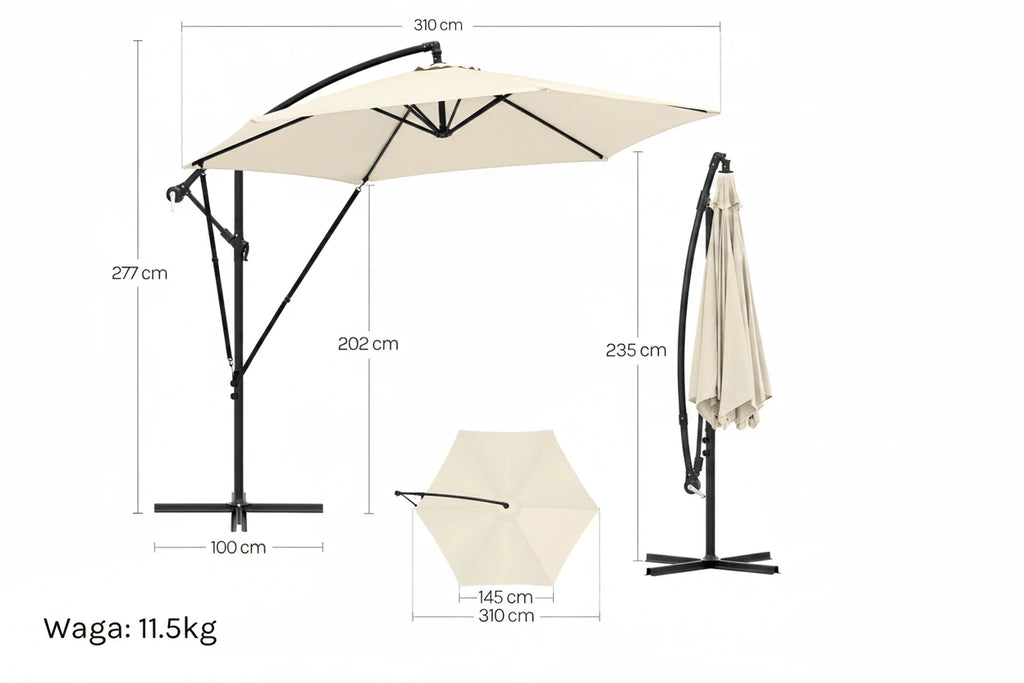 Parasol ogrodowy Zeleno z korbką, wodoodporny, z ochroną UV, regulowany kątem, na balkon, taras i ogród, z pokrowcem.