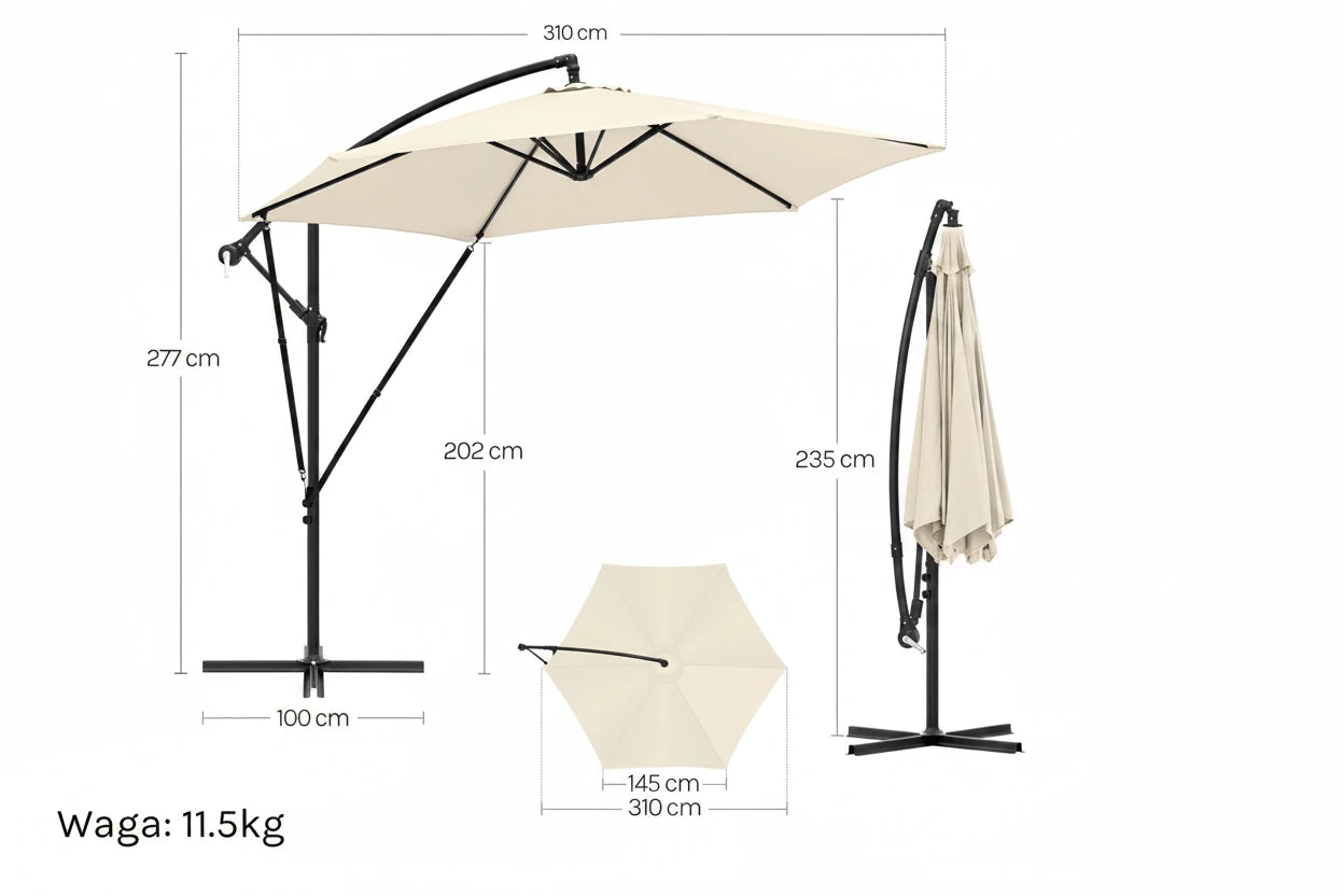 Parasol ogrodowy Zeleno z korbką, wodoodporny, z ochroną UV, regulowany kątem, na balkon, taras i ogród, z pokrowcem.