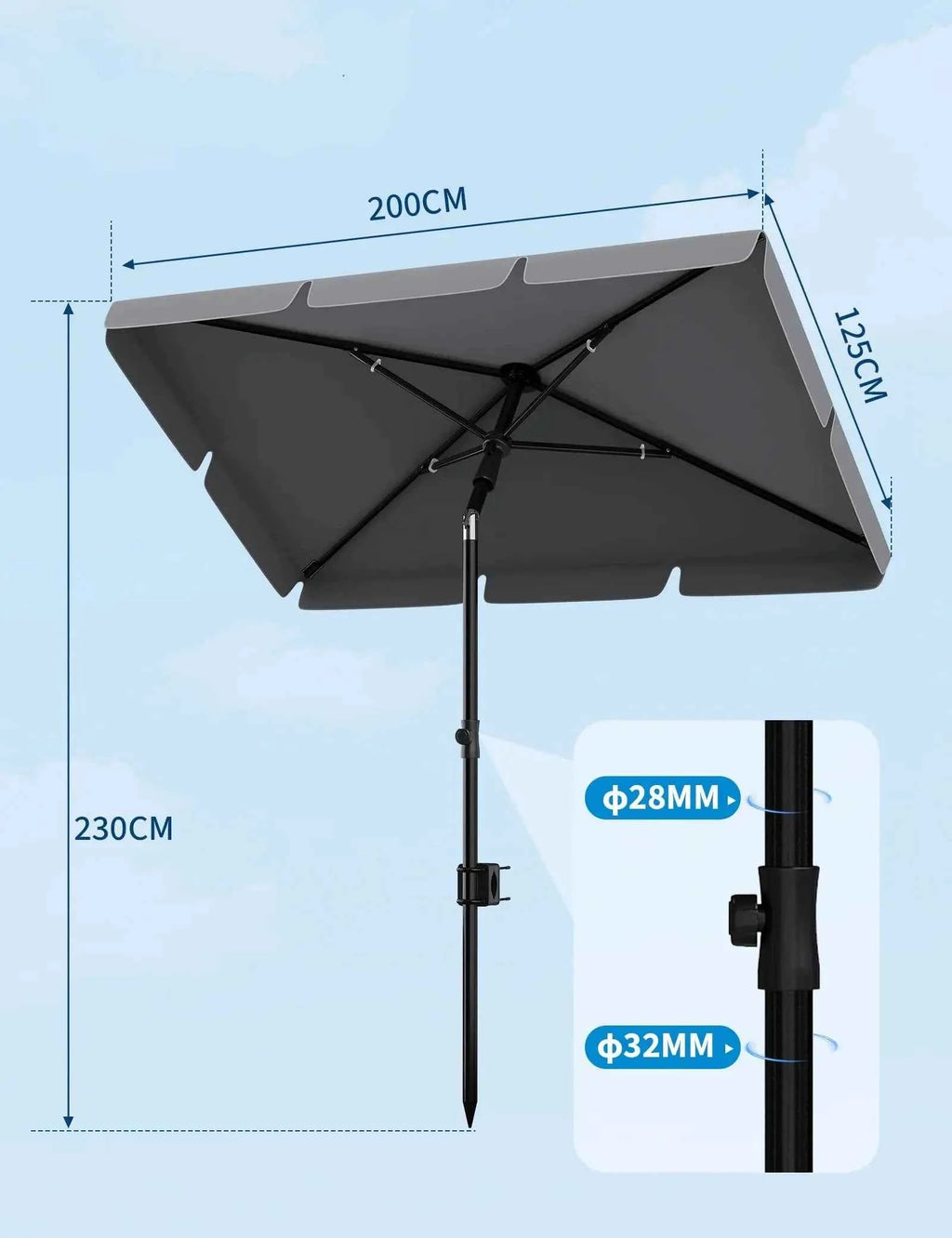 Parasol ogrodowy prostokątny 200×125 cm — do balkonu i ogrodu - Zeleno