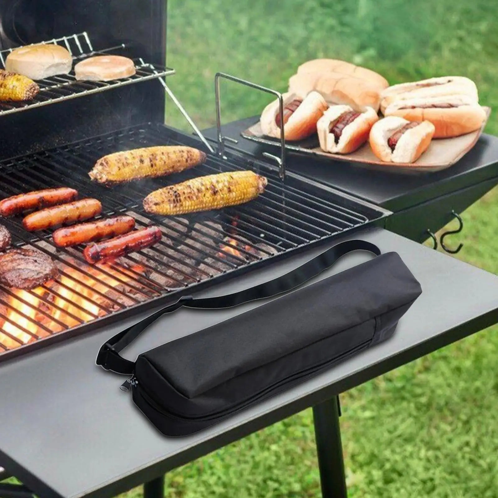 Zeleno torba na narzędzia BBQ, składana na akcesoria grillowe, idealna do grillowania, biwaków i wędrówek na świeżym powietrzu