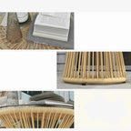 Okrągły stolik kawowy rattanowy w stylu boho — 40 cm, szkło hartowane, naturalny beż - Zeleno