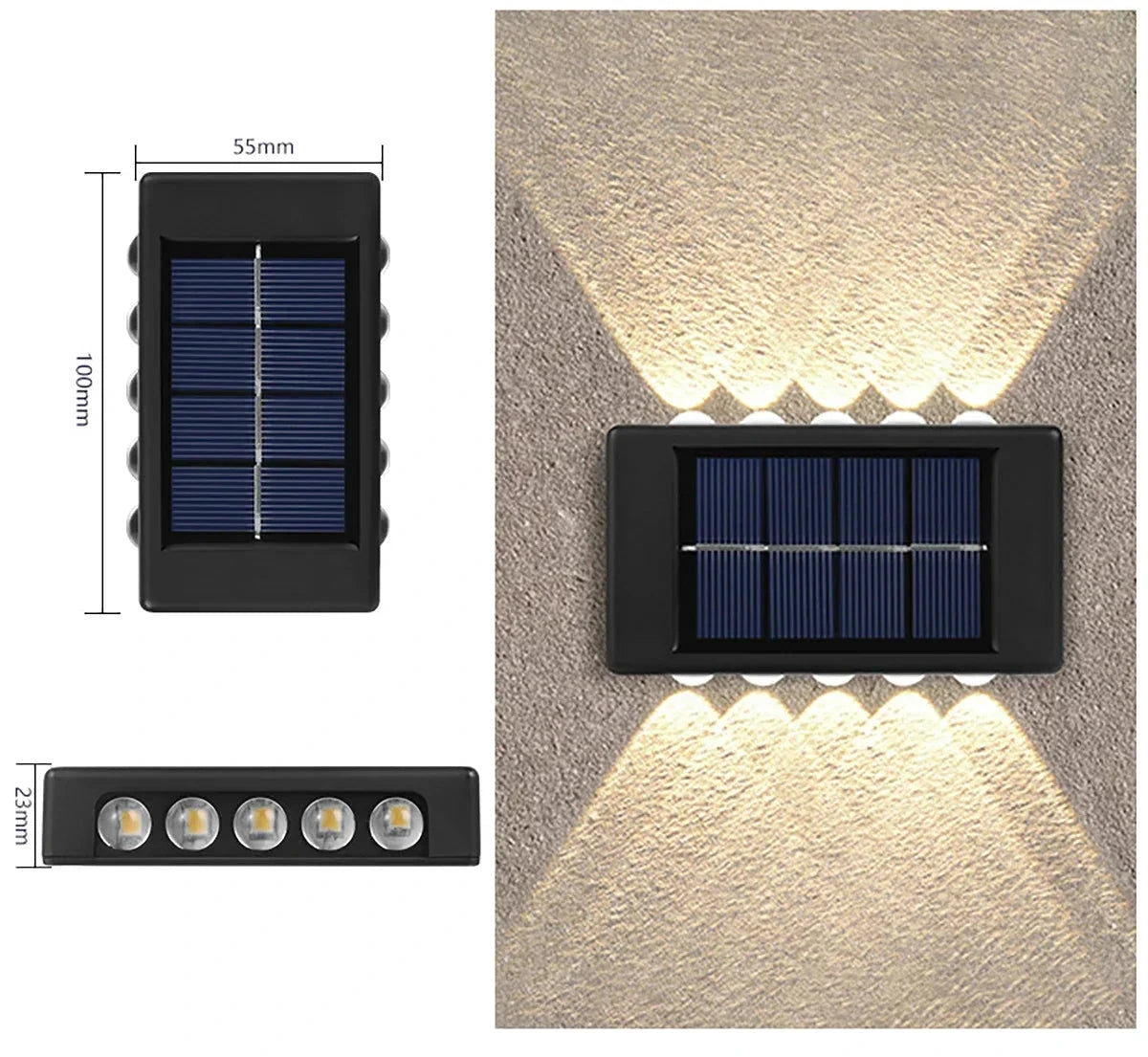 Zewnętrzna solarna lampa ścienna Zeleno, wodoodporna, zasilana energią słoneczną, oświetlenie do ogrodu i podwórka, dekoracyjna.
