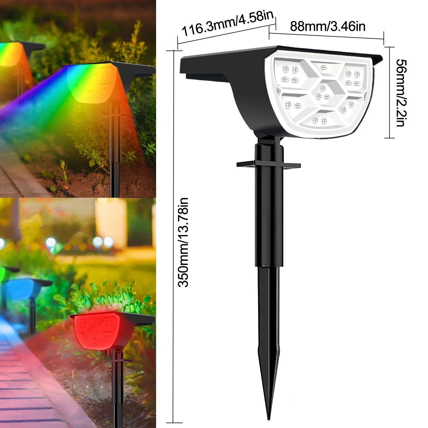 Lampy LED solne Zeleno do oświetlenia ogrodu, wodoodporne IP65, 72/68 diod, z trzema trybami pracy na trawnik i ścieżki.