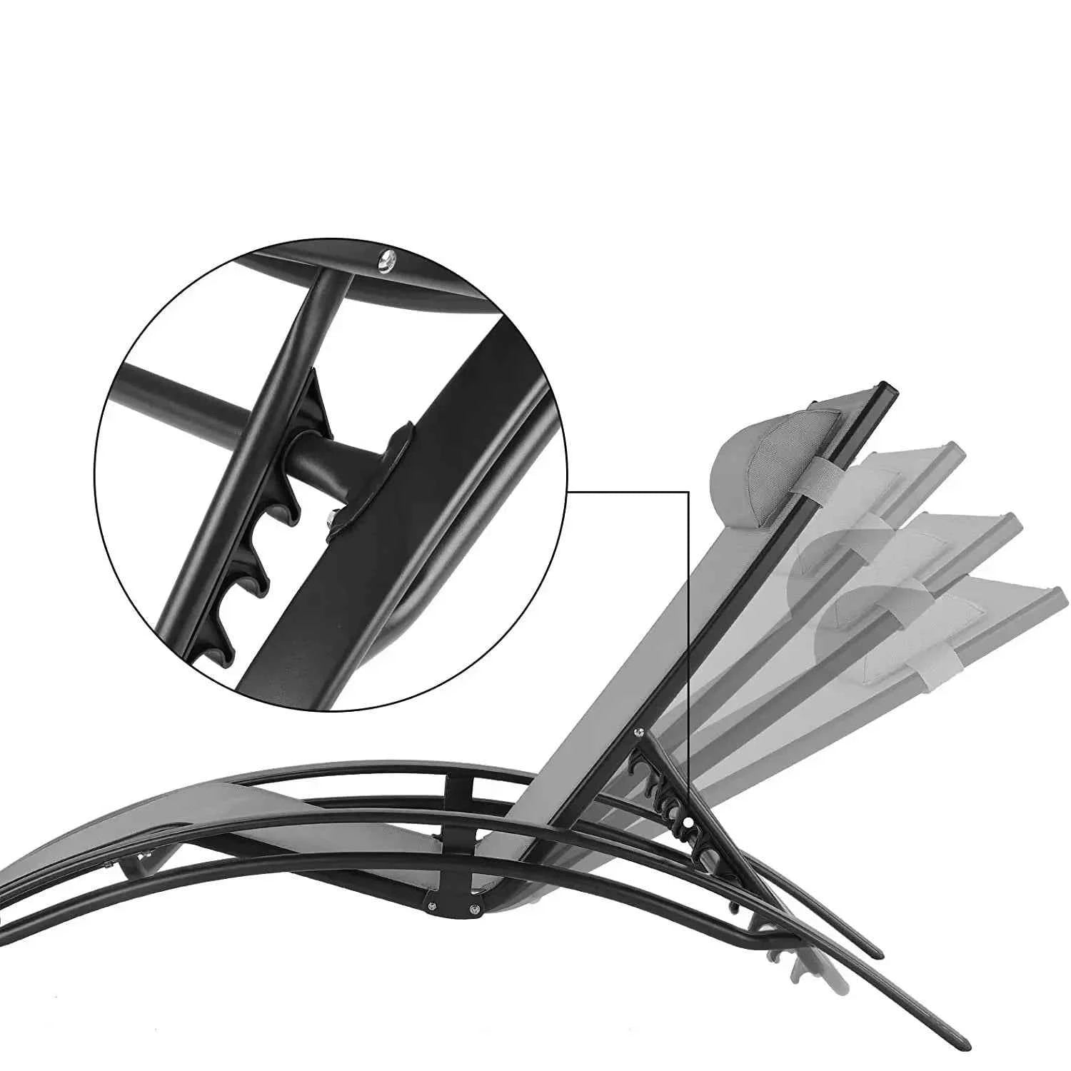 Zestaw 2 leżaki ogrodowe aluminiowe z tkanią Teslin + stolik — regulacja - Zeleno