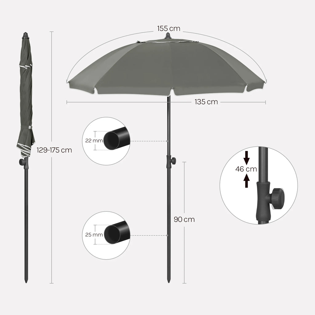 Okrągły parasol tarasowy Zeleno z regulowaną wysokością i nachyleniem 35°, elastyczna osłona przeciwsłoneczna na taras i balkon