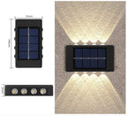 Solarna lampa ścienna Zeleno, wodoodporna, zasilana energią słoneczną, do ogrodu i podwórka, oświetlenie w górę i w dół.