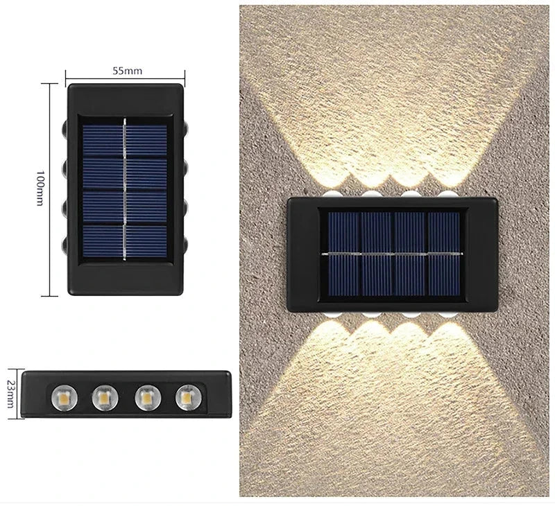 Solarna lampa ścienna Zeleno, wodoodporna, zasilana energią słoneczną, do ogrodu i podwórka, oświetlenie w górę i w dół.